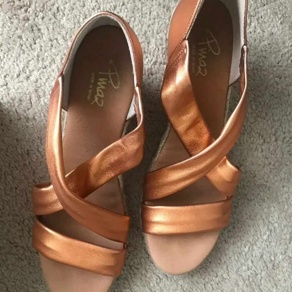 Anthropologie Pinaz‎ Espradilles Gold Copper Metallic Strappy Summer Heel 40